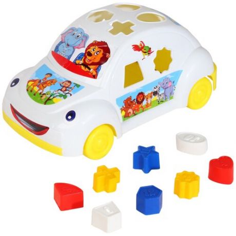 Сортер для малышей Компания Друзей "Машинка", развивающая игрушка для малышей, фигурки с цифрами, размер 16 х 14 х 30 см, розовый
