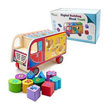 Логическая деревянная игрушка сортер автобус 11 элементов