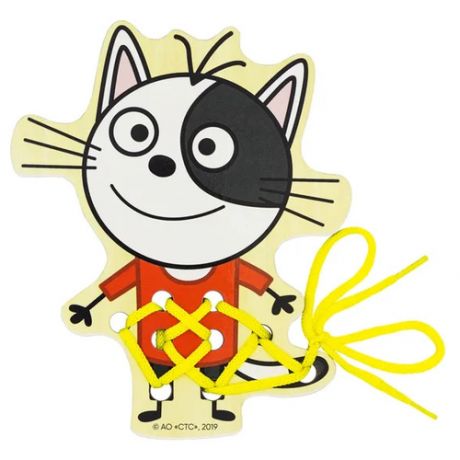 Игрушка для детей интерактивная развивающая Шнуровка Гоня "Три кота" (деревянная)