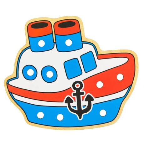 Игрушка для детей интерактивная развивающая Шнуровка Кораблик (деревянная)