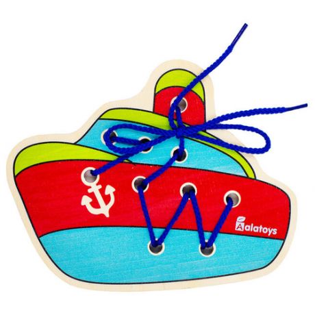 Игрушка для детей интерактивная развивающая Шнуровка "Кораблик" (деревянная)