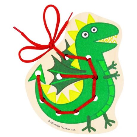 Игрушка для детей интерактивная развивающая Шнуровка "Динозавр" (деревянная)