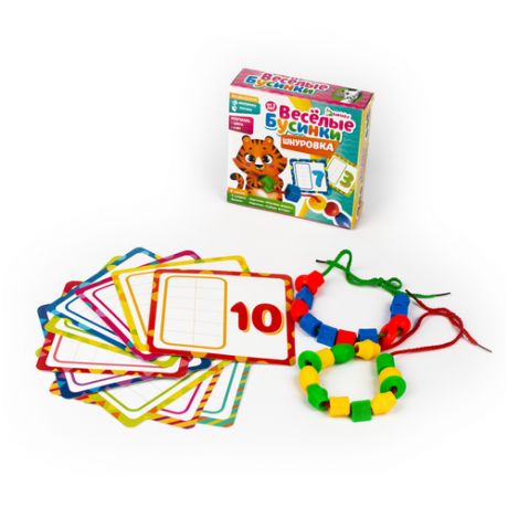 Развивающая игра шнуровка Бусины с карточками Учим счёт, цвета и формы, по методике Монтессори I .