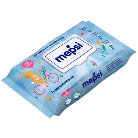 Влажные салфетки MEPSI гипоаллергенные детские, пластиковая крышка, 72 шт.