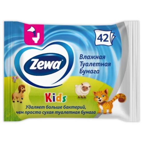 Влажная туалетная бумага Zewa Kids, липучка, 42 шт.