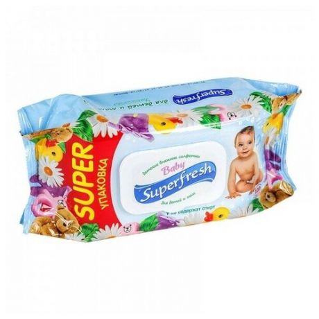 Влажные салфетки "Superfresh", для детей и мам, с клапаном, 120 штук