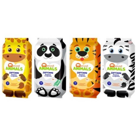 Влажные салфетки Smart animals №50 детские с ромашкой и витамином Е mix