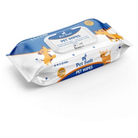 Салфетки влажные PET SOFT WIPES для животных 100шт в 124 (124) (10 шт)