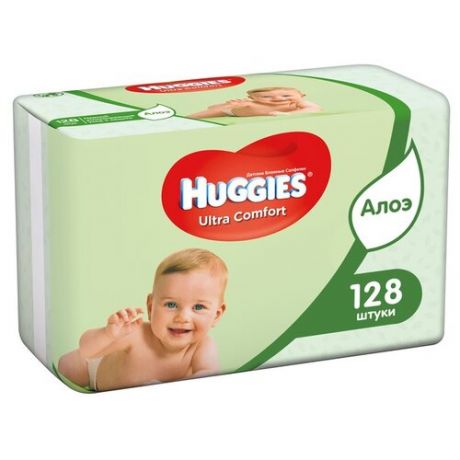 Детские влажные салфетки HUGGIES (Хаггис) Ultra Comfort Aloe ДУО, 168шт. (56х3)