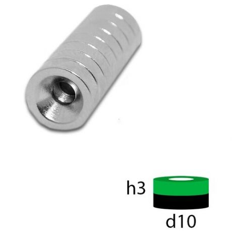 Неодимовый магнит диск 10х3 с зенковкой 3.5/7.5 мм.