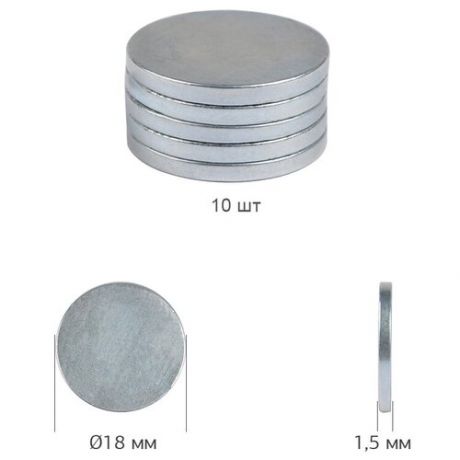 Магнит неодимовый диск Ø18мм h1,5мм TBY.H15-18 уп.10шт