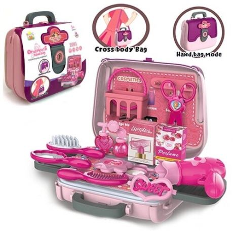 Детский игровой набор Салон красоты в чемоданчике, 2 в 1, 30х24х19 см, туалетный столик, фен, расчески, зеркальце, браслет, лак для ногтей(муляж),