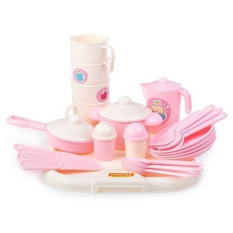 Набор посуды Полесье Набор детской посуды "Хозяюшка" с подносом на 4 персоны (V6) 80479 розовый