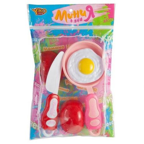 Набор продуктов с посудой Yako Мини Мания M6026 розовый/красный