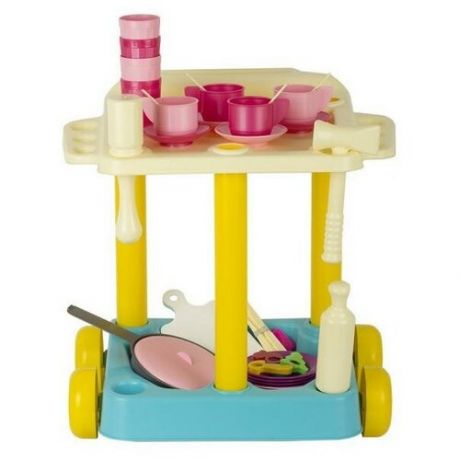 Игровой кухонный набор, сервировочный столик с набором детской посуды, маленькая хозяюшка, в сумке, 48 предметов