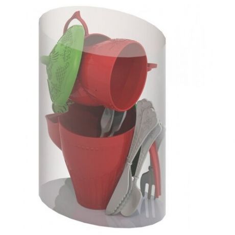 Игровой набор посудки, чайный сервис Волшебная хозяюшка, красный (в тубе мал, 15 х 9 х 20 см
