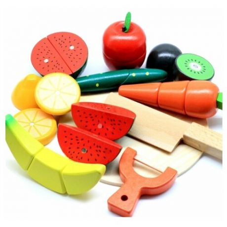 Фрукты и овощи игрушечные деревянные на магнитах, набор для сюжетно-ролевых игр