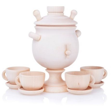 Набор посуды Деревянные игрушки Чайный сервиз с самоваром (ДИ1149)