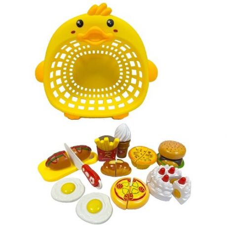 Игровой набор продуктов, Фастфуд, Забавный бутерброд, в желтой тарелке, 11 предметов.