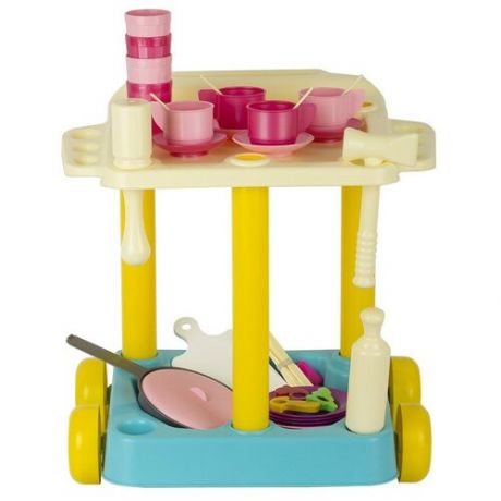 Игровой кухонный набор, сервировочный столик с набором детской посуды, маленькая хозяюшка, в сумке, 48 предметов