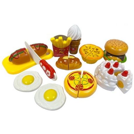 Игровой набор продуктов, Фастфуд, Забавный бутерброд, в голубой тарелке, 11 предметов.