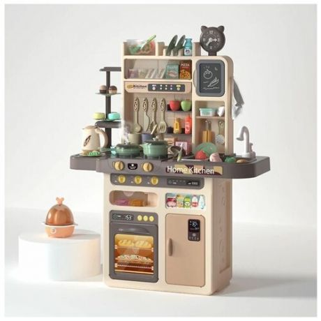Кухня Детская игровая 93см/Детский игровой набор/ Home Kitchen серая со светом, звуком, паром, кран с водой, еда меняет цвет. 88 Предметов!