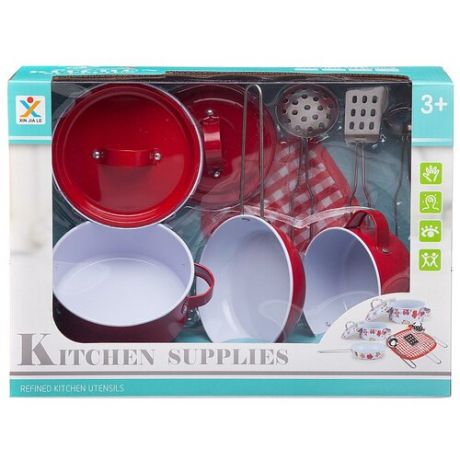 Посуда металлическая (розовая), в наборе 8 предметов, в коробке - Junfa Toys [WK-14792]