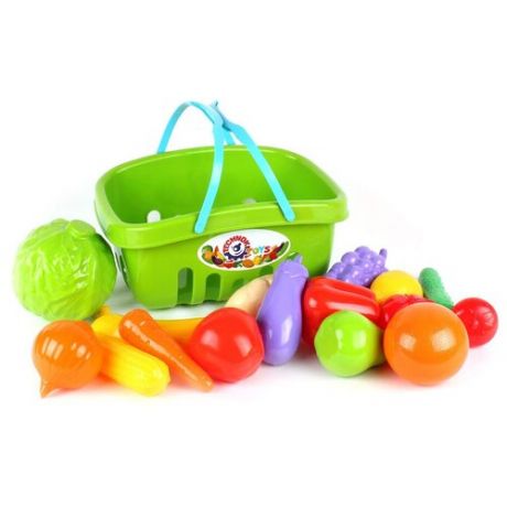 Набор игровой Technok Toys овощи и фрукты в корзинке 17 предметов, зеленый