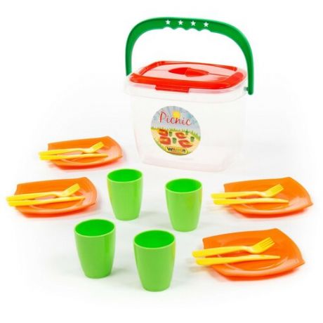 Набор посуды Полесье "Алиса" для пикника №1 40756 оранжевый/желтый/зеленый