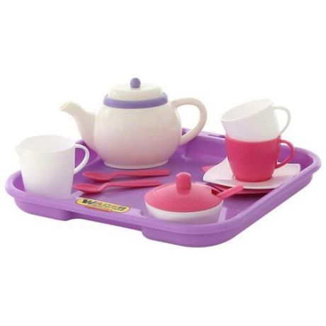 Набор посуды Полесье "Алиса" с подносом на 2 персоны 58959 белый/фиолетовый/розовый