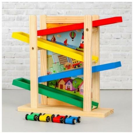 Детская деревянная игрушка 2 в 1 «Автотрек + доска» мел и губка в комплекте 31×28×9,5 см