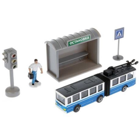 ТЕХНОПАРК Городской транспорт Троллейбус с остановкой, голубой/черный/белый/серый/зеленый