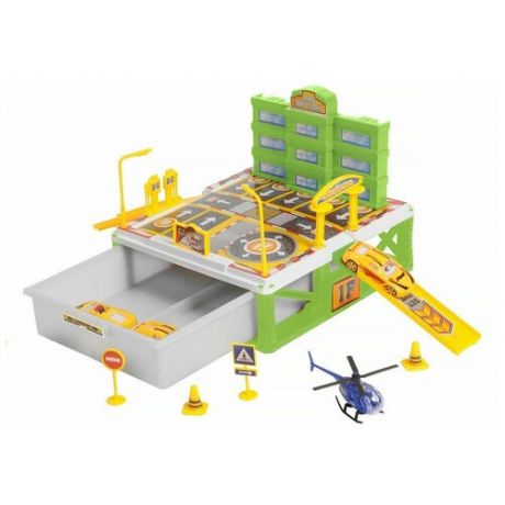 Игровой набор "Паркинг " 2 в 1, 27 деталей/ гараж для машинок детский, машинки игрушки 3 шт, вертолет 1 шт, аксессуары