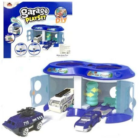 Игровой набор Автомойка Garage Playset, 3 металлические машинки, звук мотора, разгона, полицейская станция, гараж, 28х16х14 см