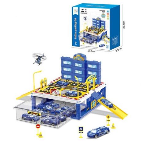 Игоровой набор "Парковка", Полицейская парковка, 25 предметов, в комплекте 1 машинка и 1 вертолет,
