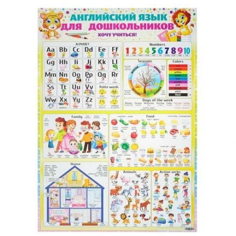 Плакат "Английский язык для дошкольников", А2