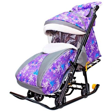 Санки-коляска Galaxy Snow Luxe, елки на фиолетовом