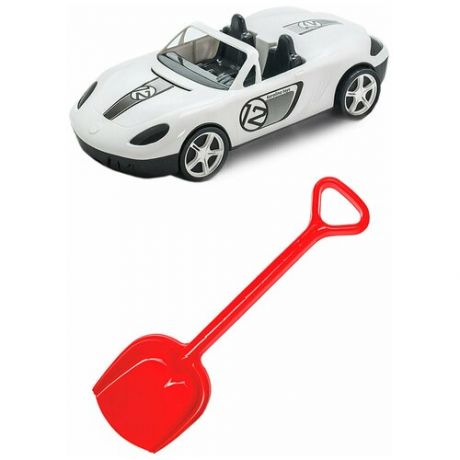 Игрушки для песочницы для снега Детский автомобиль Кабриолет белый + Лопатка 50 см. синяя