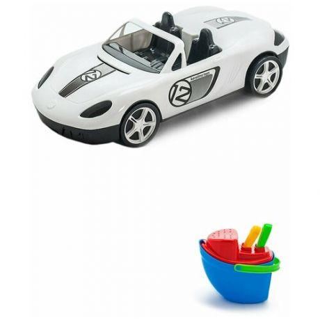 Игрушки для песочницы для снега Игрушка Детский автомобиль (Кабриолет) синий + Песочный набор Пароходик