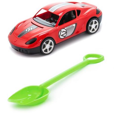 Игрушки для песочницы для снега Игрушка Детский автомобиль (Молния) красный + Лопатка 50 см. салатовая