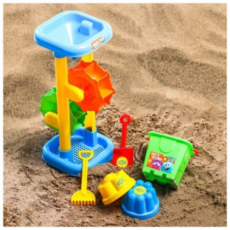Набор для игры в песке: ведро, мельница, совок, грабли, 2 формочки, смешарики цвет микс, 530 мл