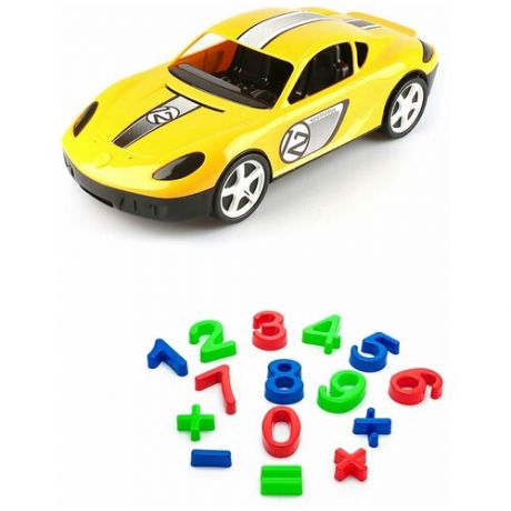 Игрушки для песочницы для снега Детский автомобиль (Молния) желтый + Песочный набор Арифметика, каролина тойз