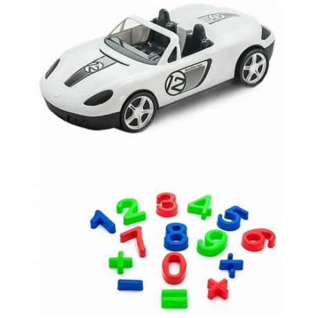 Игрушки для песочницы для снега Детский автомобиль (Кабриолет) белый + Песочный набор Арифметика