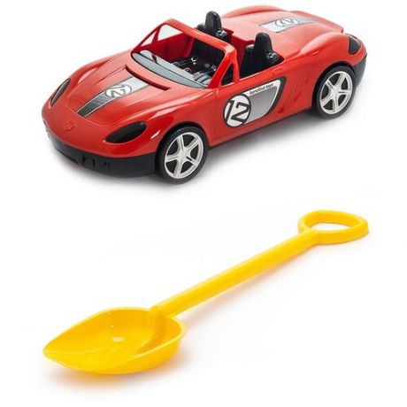 Игрушки для песочницы для снега Игрушка Детский автомобиль (Кабриолет) красный + Лопатка 50 см. красная