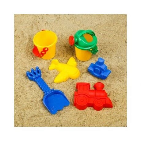 Набор для игры в песке, ведро, совок, лейка, 4 формочки, цвета микс