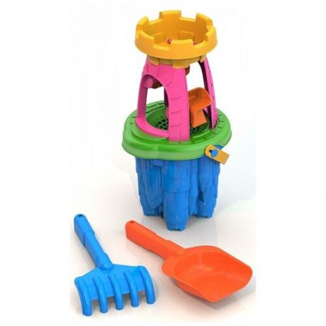 Детский игровой набор для песочницы. развивающая игрушка. ведро. мельница. совок. грабли. 16 х 17 х 32 см.