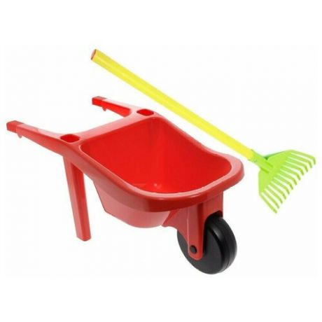 Игрушки для песочницы для снега Тачка детская садовая красная + Грабли детские веерные