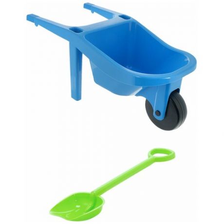 Игрушки для песочницы для снега Тачка детская садовая синяя + Детская лопатка для песка зеленая 50 см.
