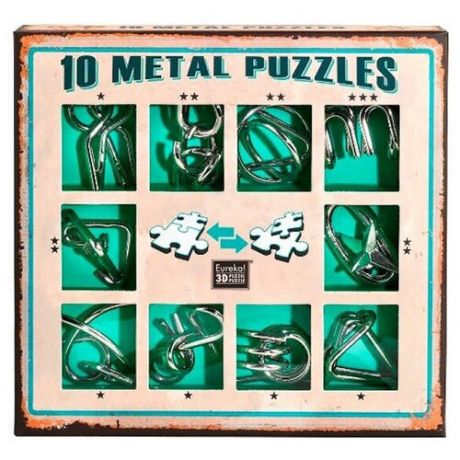 Набор головоломок Eureka 3D Puzzle 10 Metal Puzzles green set (473357) 10 шт. серый