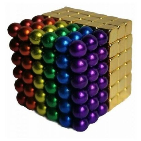 Антистресс игрушка/Неокуб Куб из магнитных шариков 5мм разноцветный 6 цветов + тетракуб золотой 5мм 216 элементов